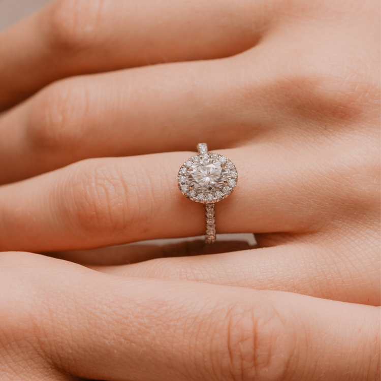 Shoulder Set Oval Halo Engagement Ring