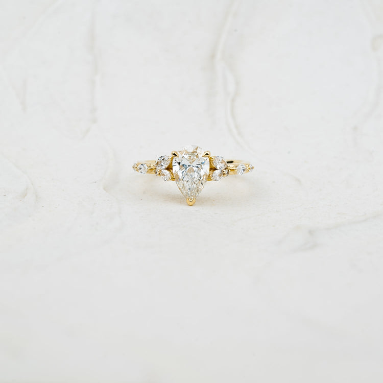Pear Cut Lab Diamond Nature Inspired Accented Engagement Ring