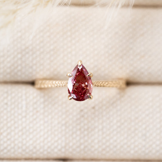 Fancy Pink Pear Cut Engraved Engagement Ring