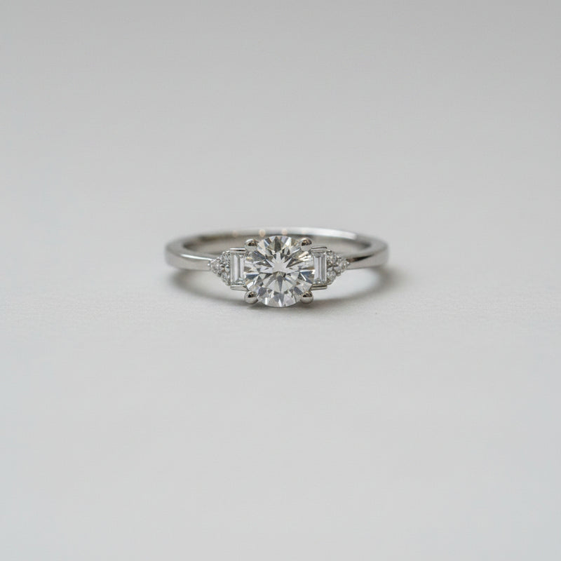 The Abi | Round Lab Diamond Baguette Art Deco Engagement Ring