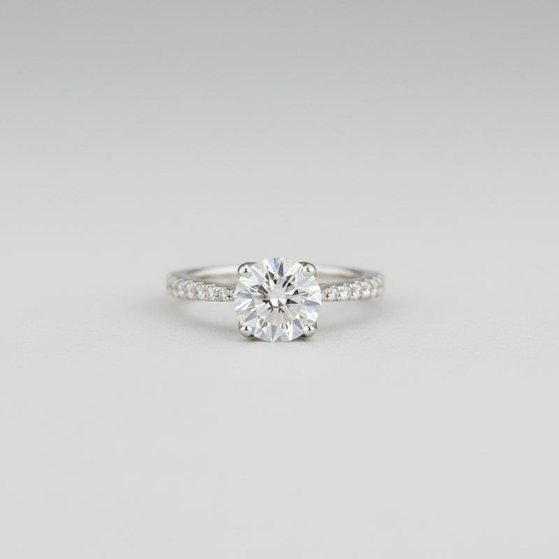 Lab grown diamond engagement ring with environmentally conscious recycled gold or platinum