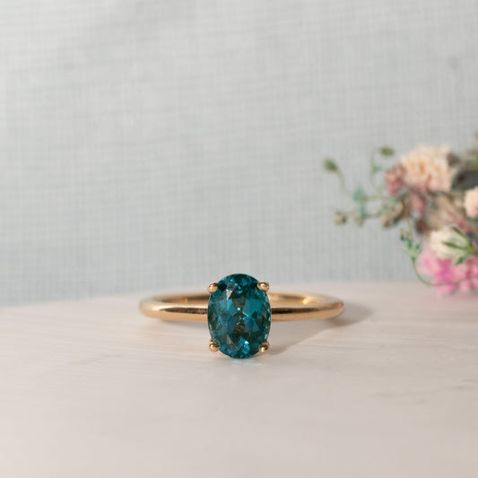 The Alice Ring | 1.50 ct Chatham® Oval Lab Grown Paraiba Spinel Four Claw Solitaire