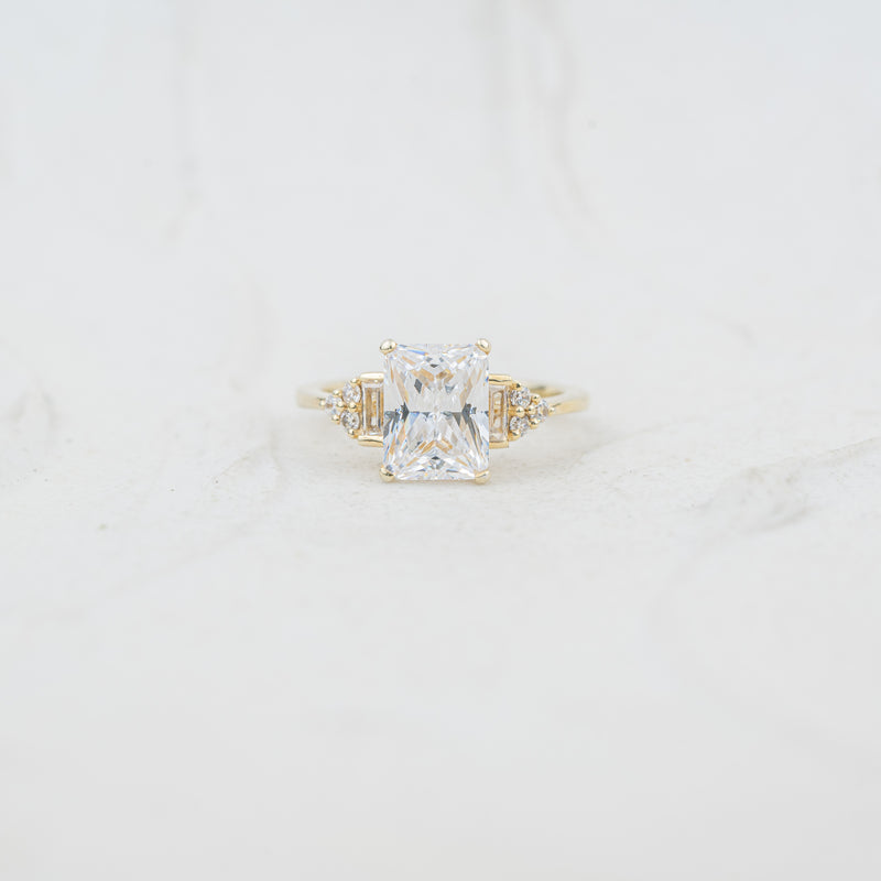 The Amber | Emerald Cut Lab Diamond Accented Art Deco Multistone Engagement Ring