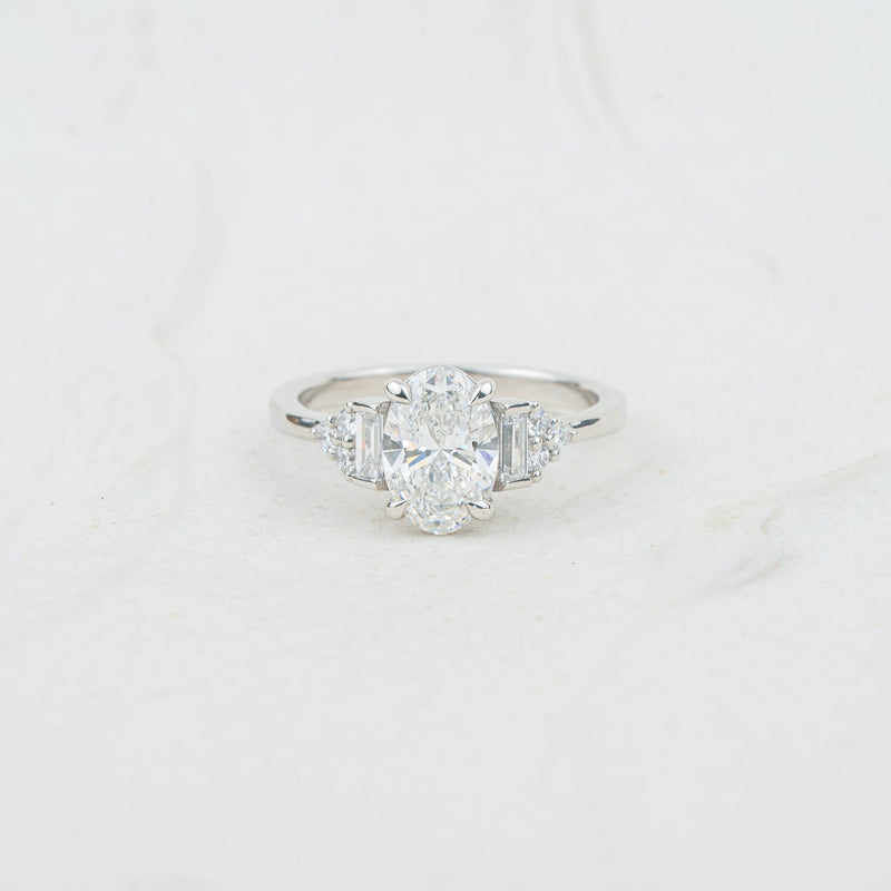 The Amber | Oval Cut Lab Diamond Art Deco Accented Engagement Ring