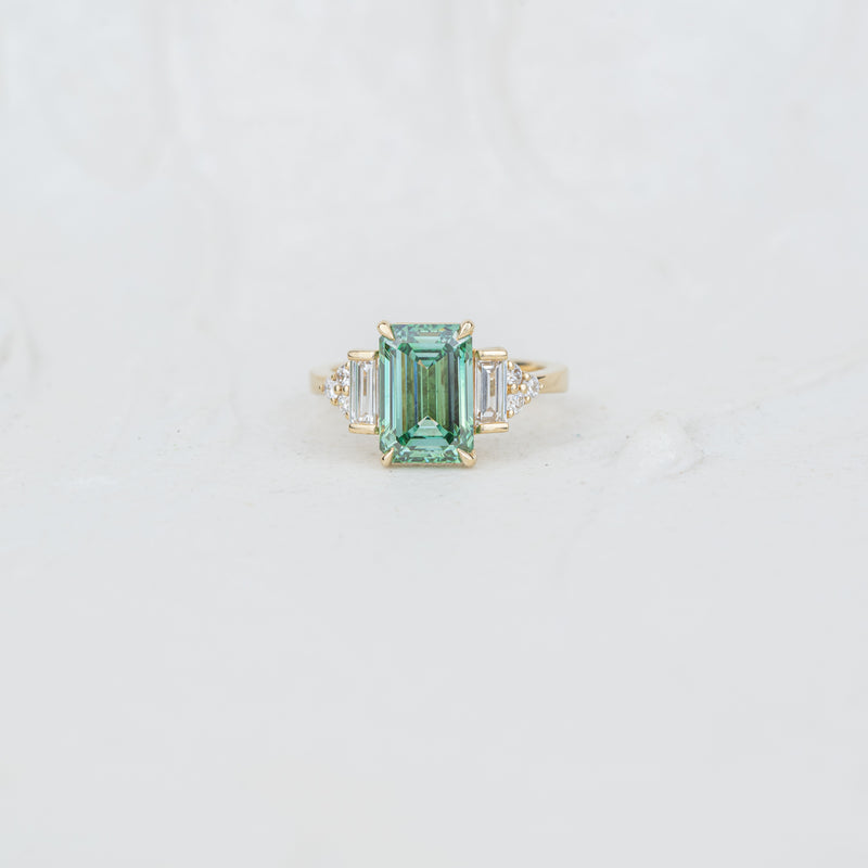 The Amber - Coloured Diamond | Emerald Lab Diamond Art Deco Accented Engagement Ring