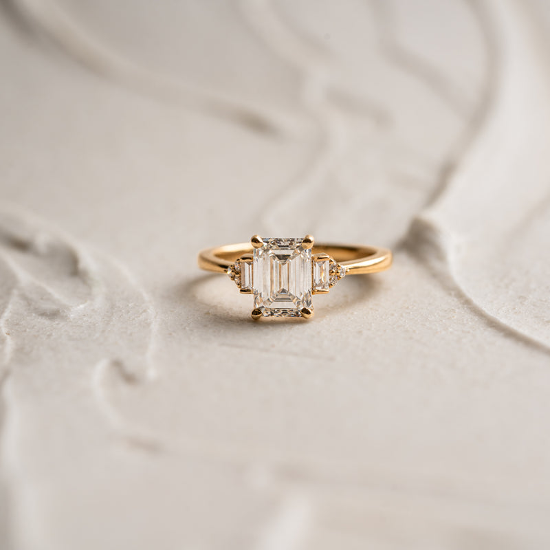 Emerald cut lab created diamond engagement ring in art deco style