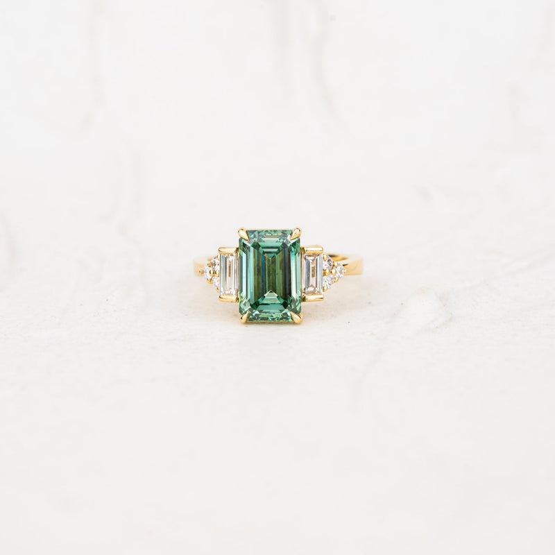 The Amber - Coloured Diamond | Emerald Lab Diamond Art Deco Accented Engagement Ring