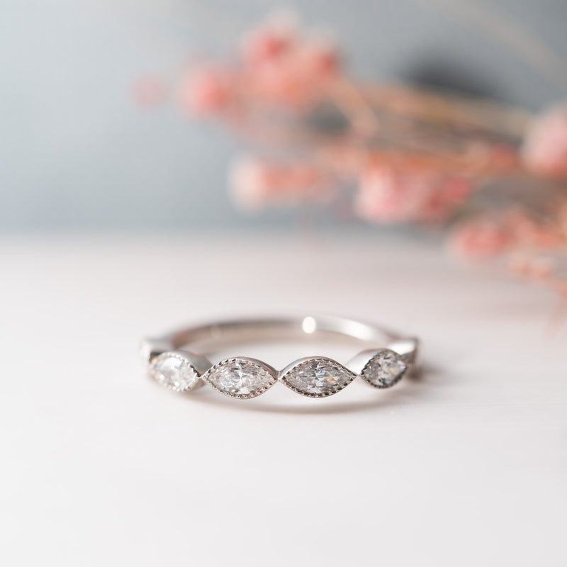 The Anwen Ring | Marquise Lab Diamond Milgrain Stacking Band