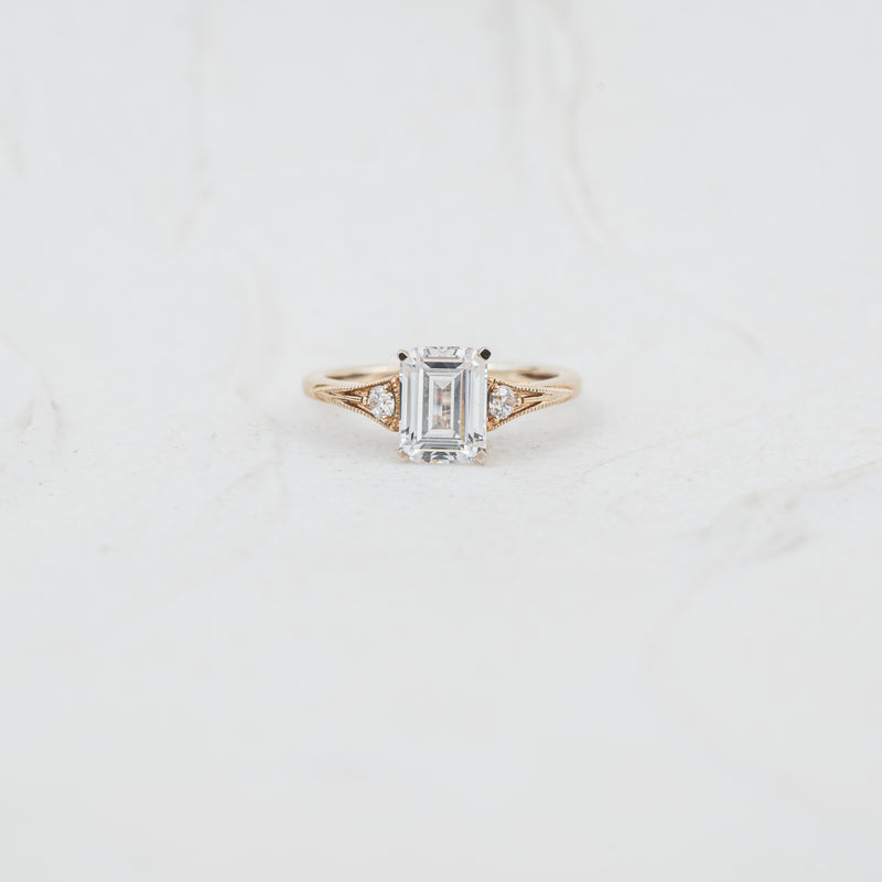 The Ares | Emerald Cut Lab Diamond Accented Milgrain Engagement Ring
