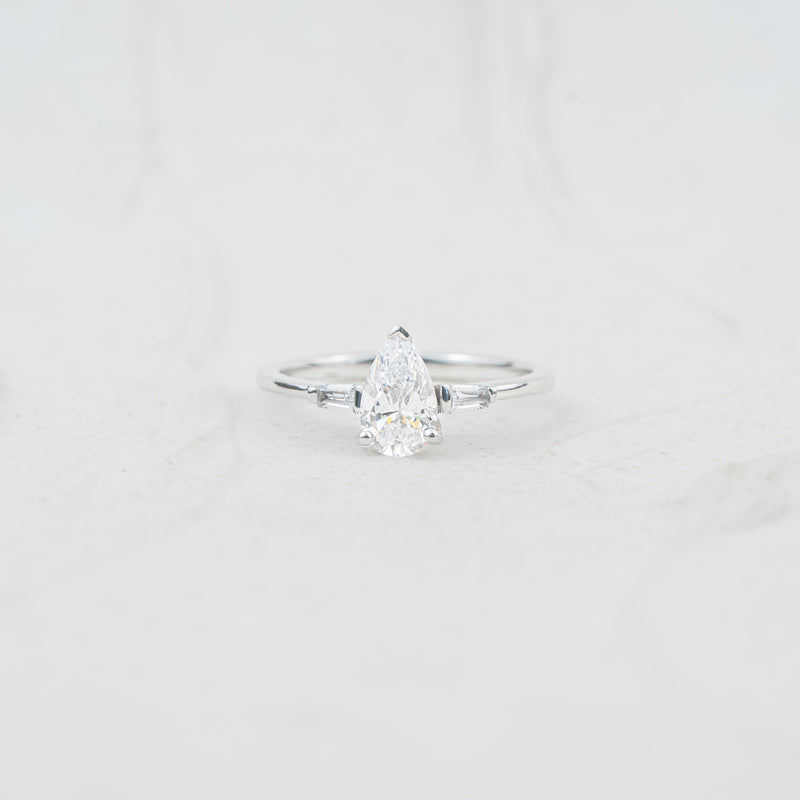 The Cami | Pear Cut Lab Diamond Art Deco Trilogy Engagement Ring