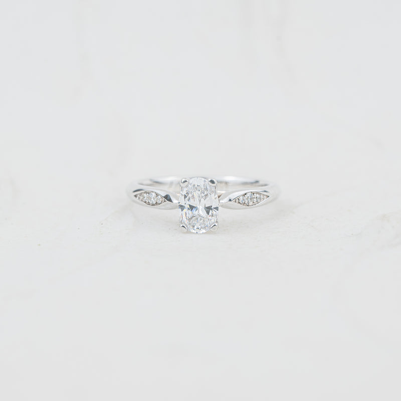 The Celia | Oval Cut Lab Diamond Accented Solitaire Engagement Ring