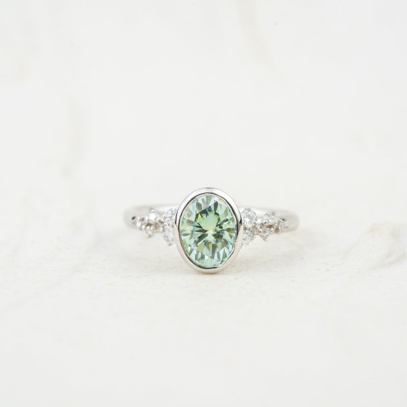 The Cypress - Coloured Diamond | Oval Cut Lab Diamond Bezel Accented Engagement Ring
