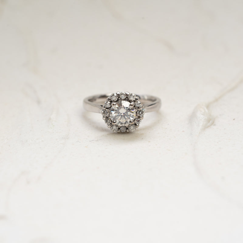 The Dahlia | Round Lab Diamond Vintage Hexagonal Halo Engagement Ring