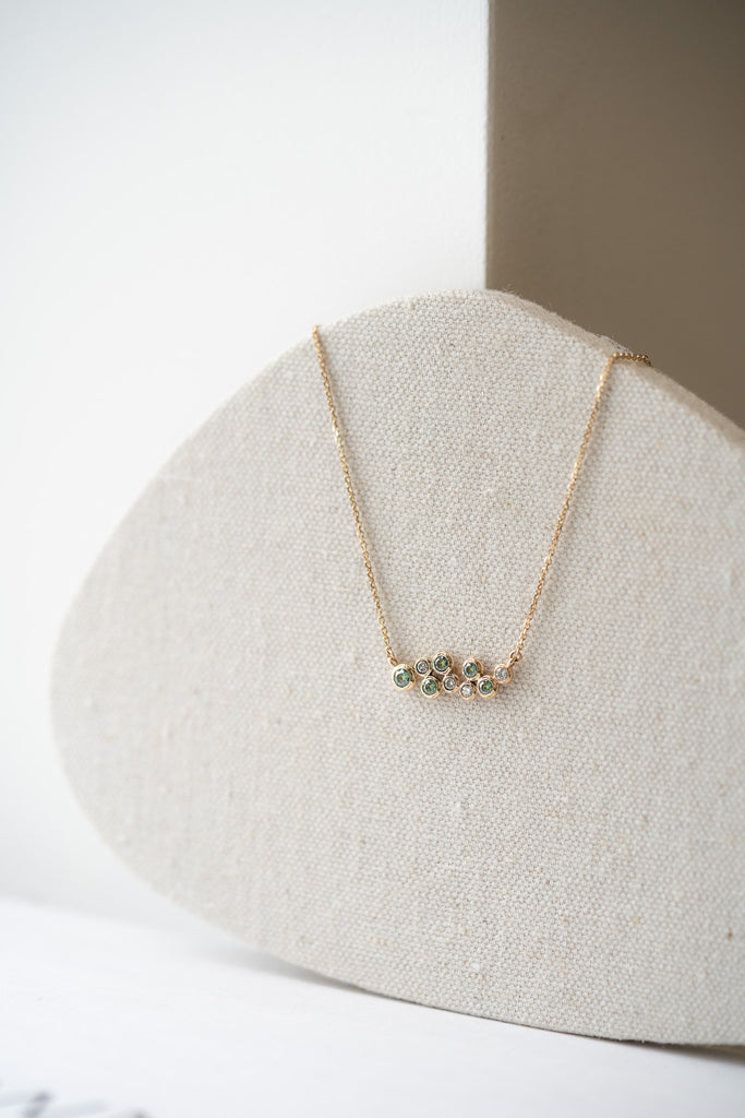 The Lily Necklace | Lab Diamond and Seafoam-Coloured Moissanite in 9k Gold