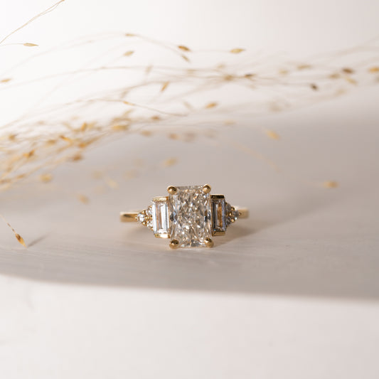 The Amber Ring | Emerald Cut Lab Diamond Art Deco Accented Engagement
