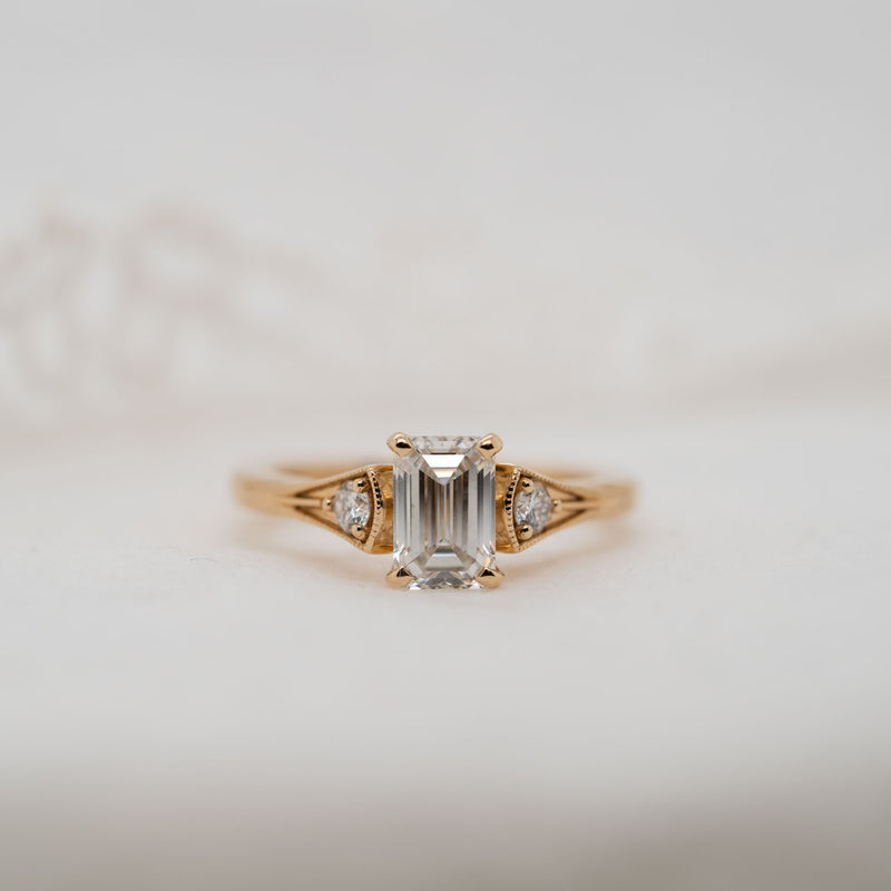 The Ares lab diamond engagement ring with four claws on a tapered European shank