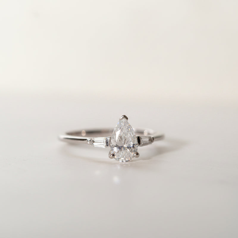 Close up of Cami Ring showcasing Art Deco inspired design and sparkling lab diamonds
