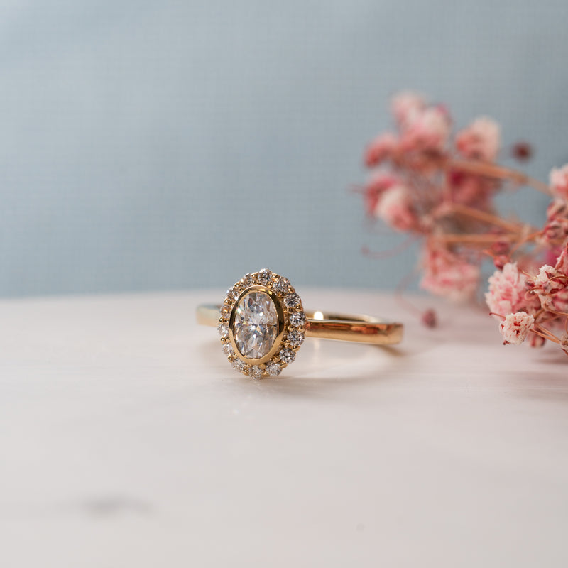 Lenore Ring Oval Lab Diamond Engagement Ring with Floral Halo by Ethica Diamonds