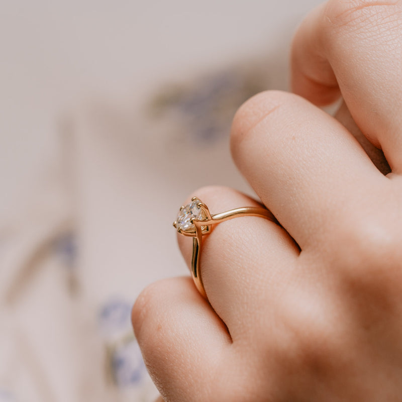 Close up of Marabelle Ring featuring round brilliant lab diamond