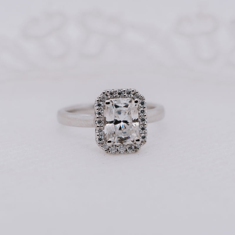 The Rose | Emerald Cut Lab Diamond Vintage Halo Engagement Ring