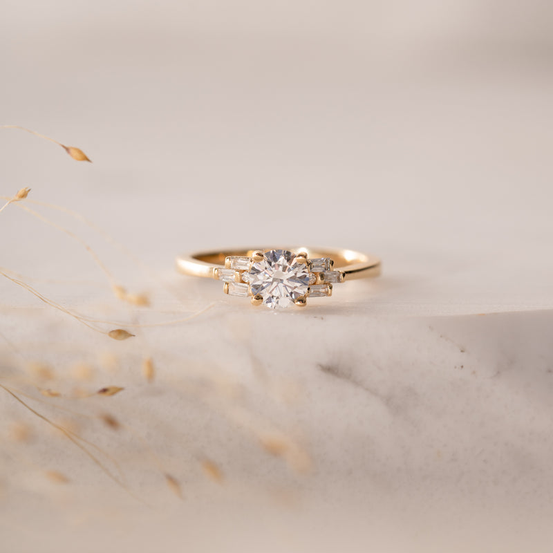 The Tanya | Round Lab Diamond Baguette Accented Art Deco Engagement Ring