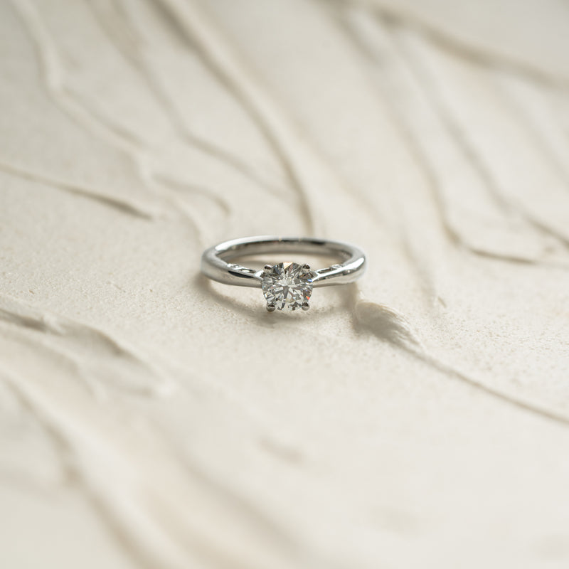 Striking carbon negative lab grown diamond set into the evangeline solitaire engagement ring by ethica diamonds