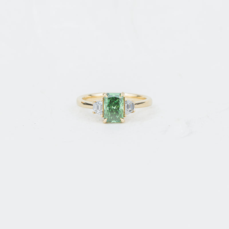 The Evelyn - Coloured Diamond | Emerald & Trapezoid Cut Lab Diamond Trilogy Ring