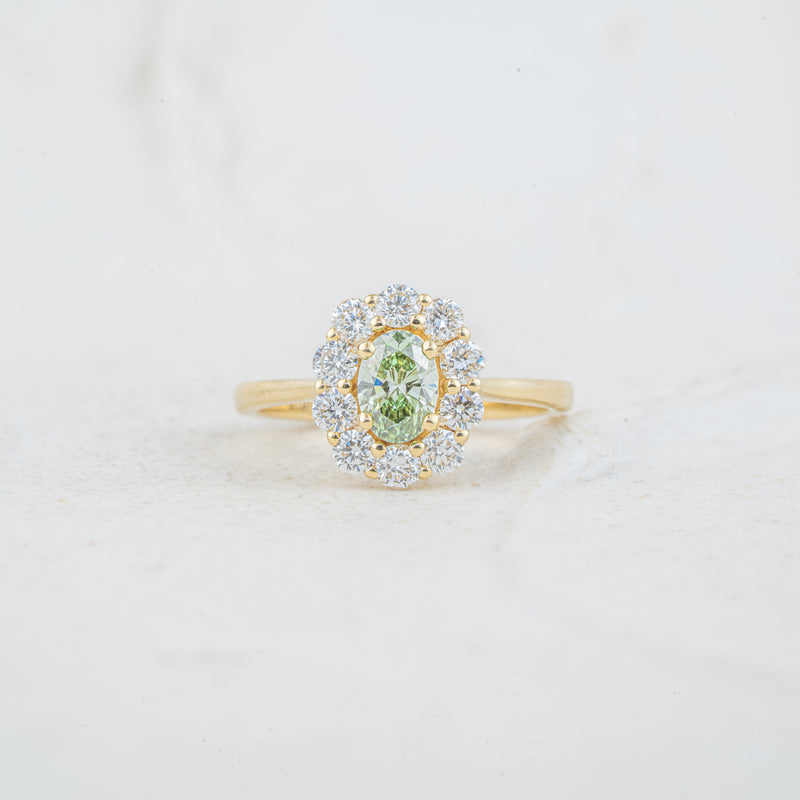 The Fawn - Coloured Diamond | Oval & Round Lab Diamond Vintage Halo Engagement Ring