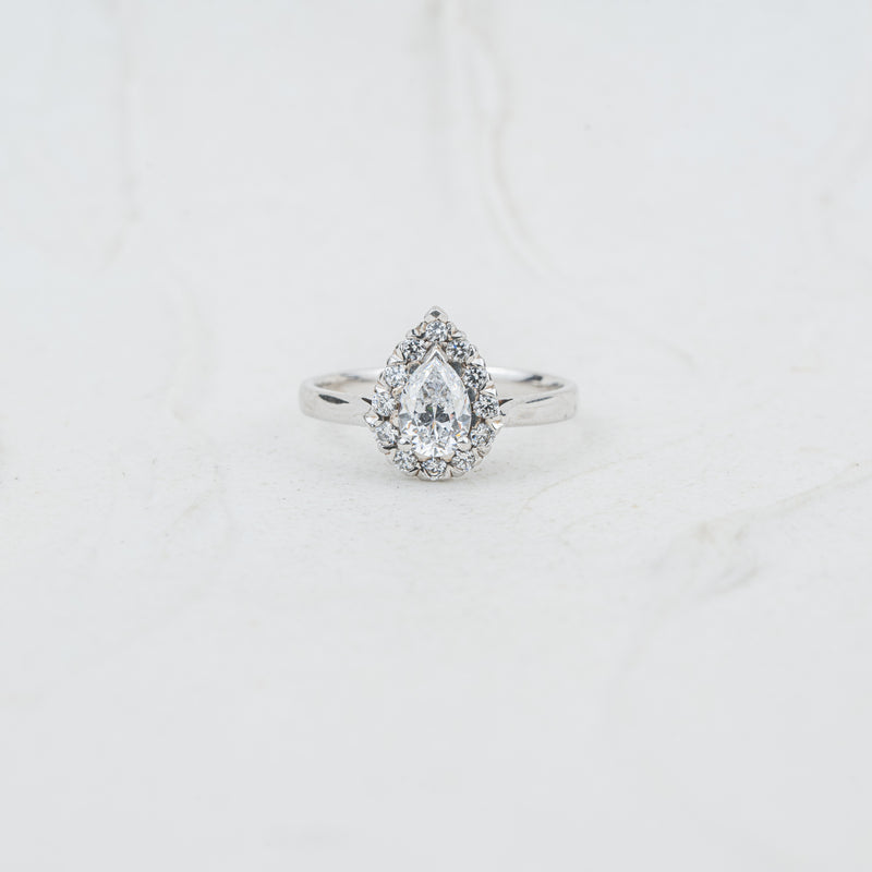 The Hala | Pear Cut Lab Diamond Vintage Halo Engagement Ring