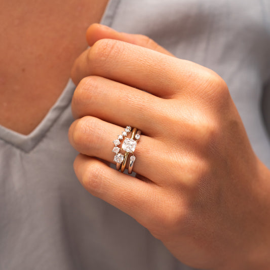 The Leola Ring | Lab Diamond Cushion Accented Engagement Solitaire