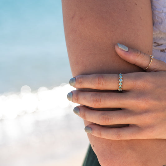 The Jamila Ring | 1.05ct Seafoam Green Moissanite Anniversary Band