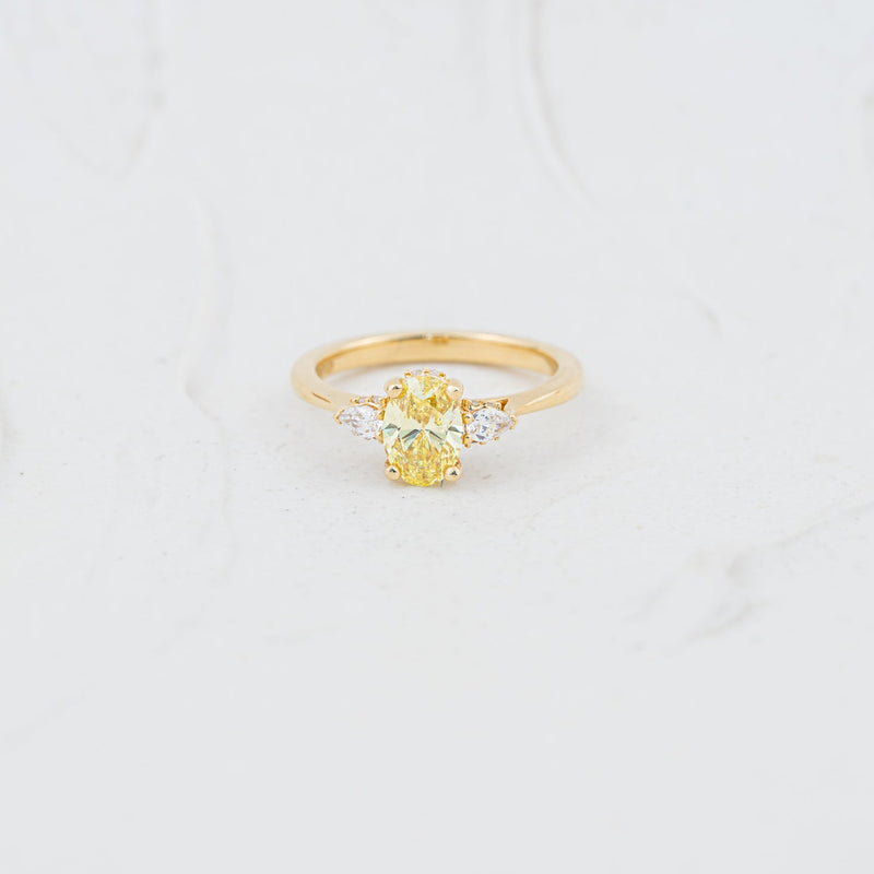 The Marina - Coloured Diamond | Oval & Pear Cut Lab Diamond Trilogy Engagement Ring