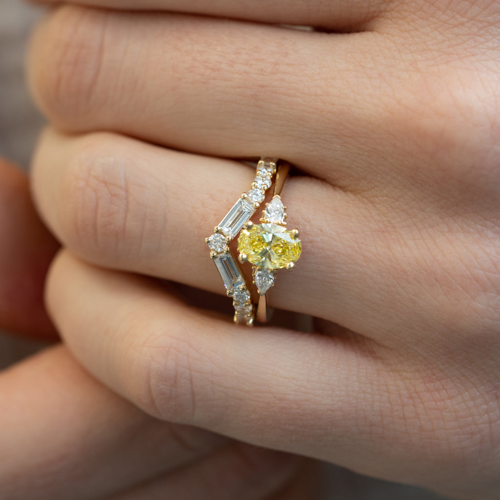 The Marina Ring | 1.13ct Oval & Pear Fancy Yellow Lab Diamond Engagement Trilogy