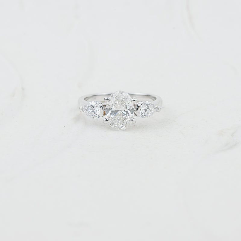 The Nancy | Oval & Pear Cut Lab Diamond Trilogy Engagement Ring