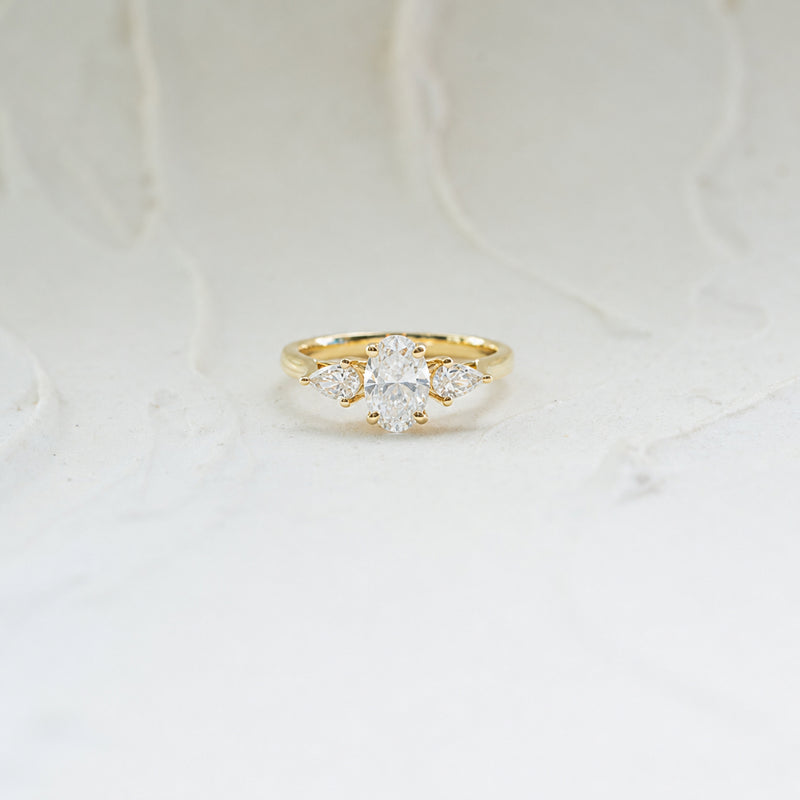 The Nancy | Oval & Pear Cut Lab Diamond Trilogy Engagement Ring