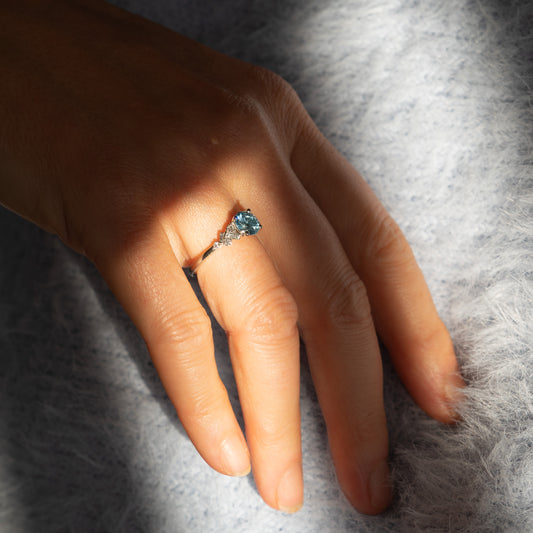 The Natalia Ring | Round Lab Diamond Accented Art Deco Engagement