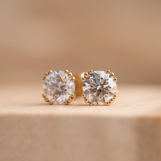 The Nessa Earrings | Round Lab Diamond Split Claw Studs 9k yellow gold