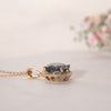 The Ninette Pendant | 2.97ct Round Blue Moissanite & Lab Diamond Halo 9k Yellow Gold