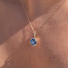 The Ninette Pendant | 2.97ct Round Blue Moissanite & Lab Diamond Halo 9k Yellow Gold