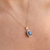The Ninette Pendant | 2.97ct Round Blue Moissanite & Lab Diamond Halo 9k Yellow Gold