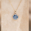 The Ninette Pendant | 2.97ct Round Blue Moissanite & Lab Diamond Halo 9k Yellow Gold