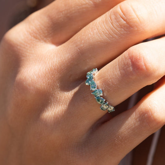 The Nova Ring | Seafoam Pear Sea Foam Green Moissanite Assymetric Stacking Band