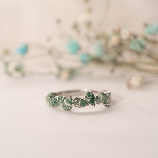 The Nova Ring | Seafoam Pear Sea Foam Green Moissanite Assymetric Stacking Band