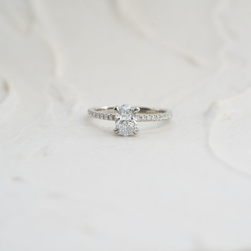 The Nuki | Oval Lab Diamond Slim Hidden Halo Shoulder Set Engagement Ring