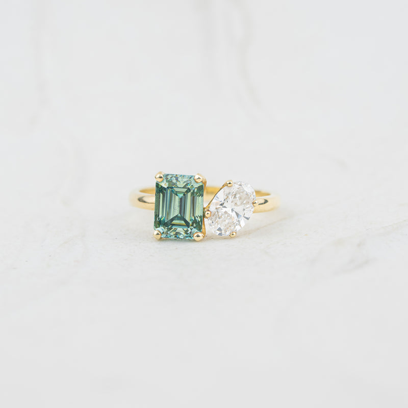 The Oriana - Coloured Gemstone | Emerald Seafoam Moissanite & Lab Diamond Toi et moi Engagement Ring