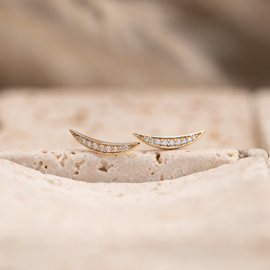 The Selene Earrings | 9k Yellow Gold Crescent Moon Pave Lab Diamond Studs