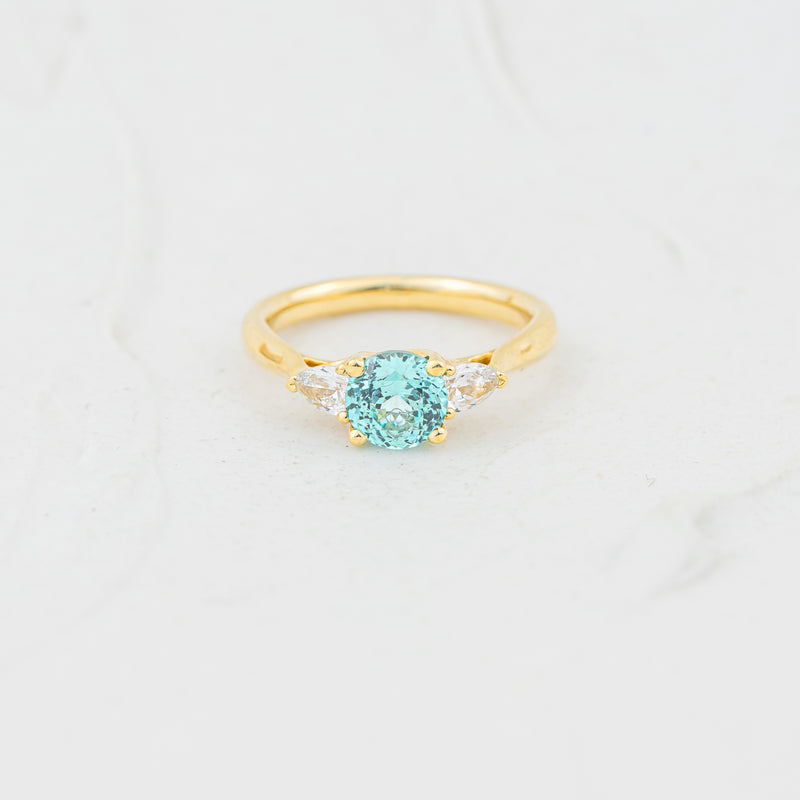 The Sophia - Coloured Diamond | Paraiba Tourmaline & Lab Diamond Trilogy Ring