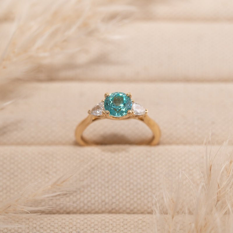 The Sophia - Coloured Gemstone | Paraiba Tourmaline & Lab Diamond Trilogy Ring