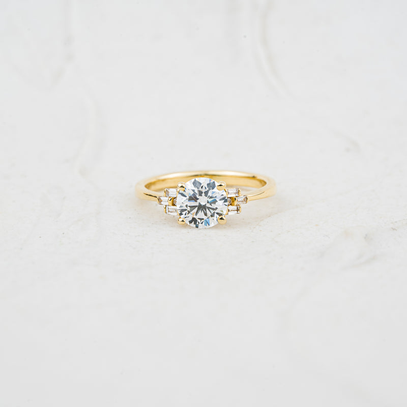 The Tanya | Round Lab Diamond Baguette Accented Art Deco Engagement Ring