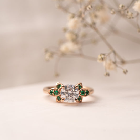 The Vani Ring | Round Lab Diamond Nature Accented Engagement